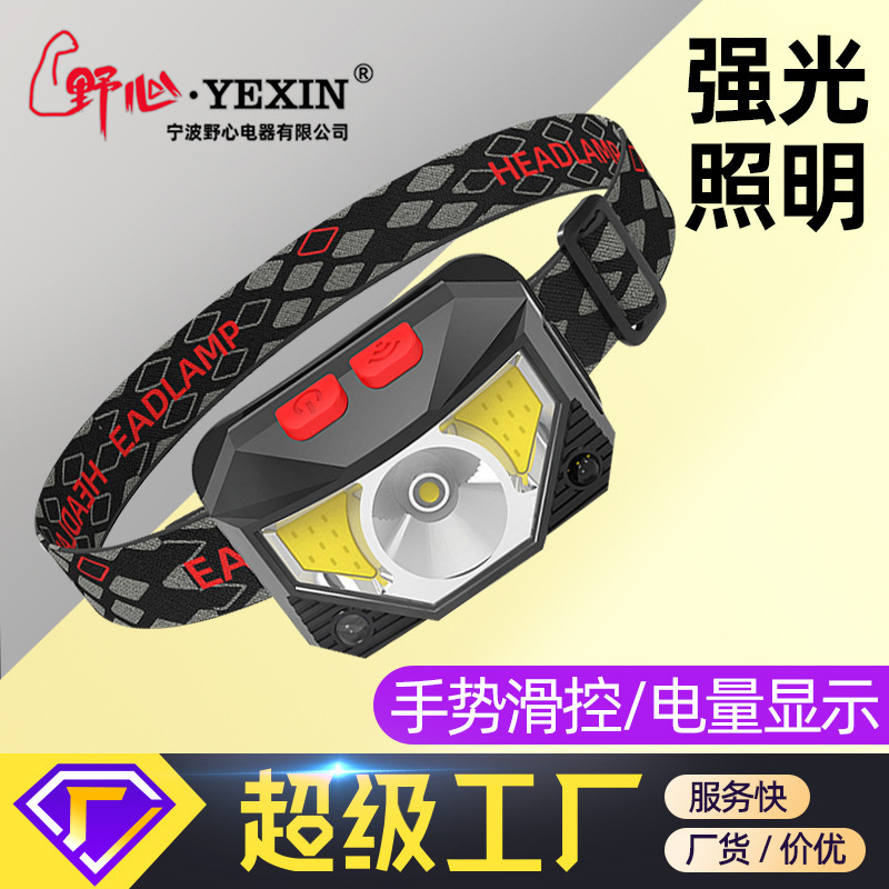新款LED强光头灯 户外照明USB充电感应红光夜跑迷你钓鱼塑料头灯
