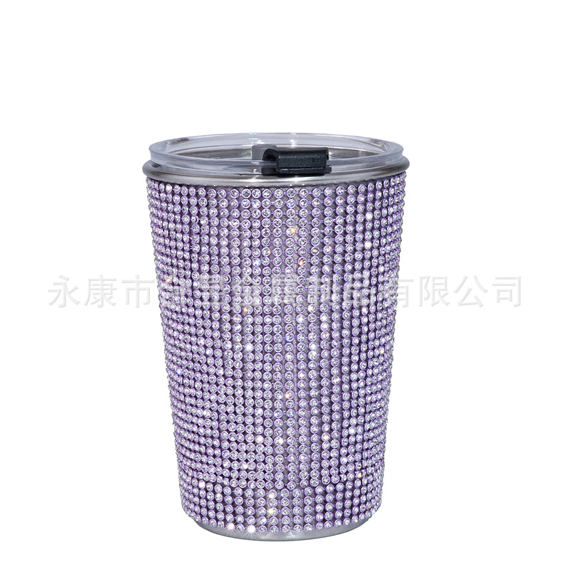 Taza de café incrustada en diamantes europea y americana nueva taza de paja de acero inoxidable 304 de una sola capa portátil taza de coche taza