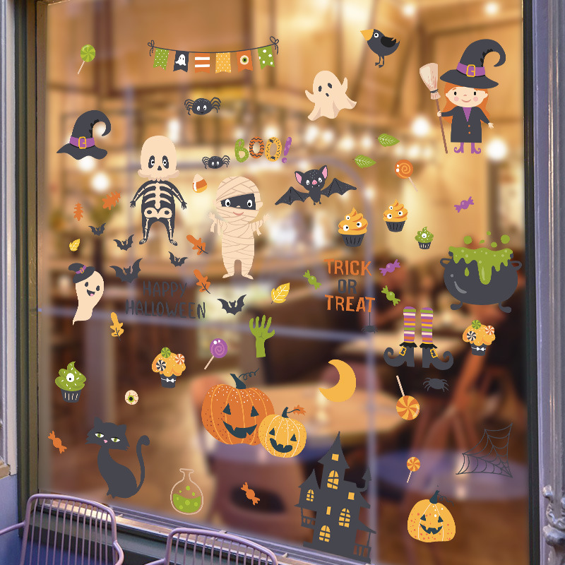 New Halloween001 Cartoon Cute Children Halloween Party Atmosphere Glazing Plate Glass Decorative Wall Sticker display picture 5