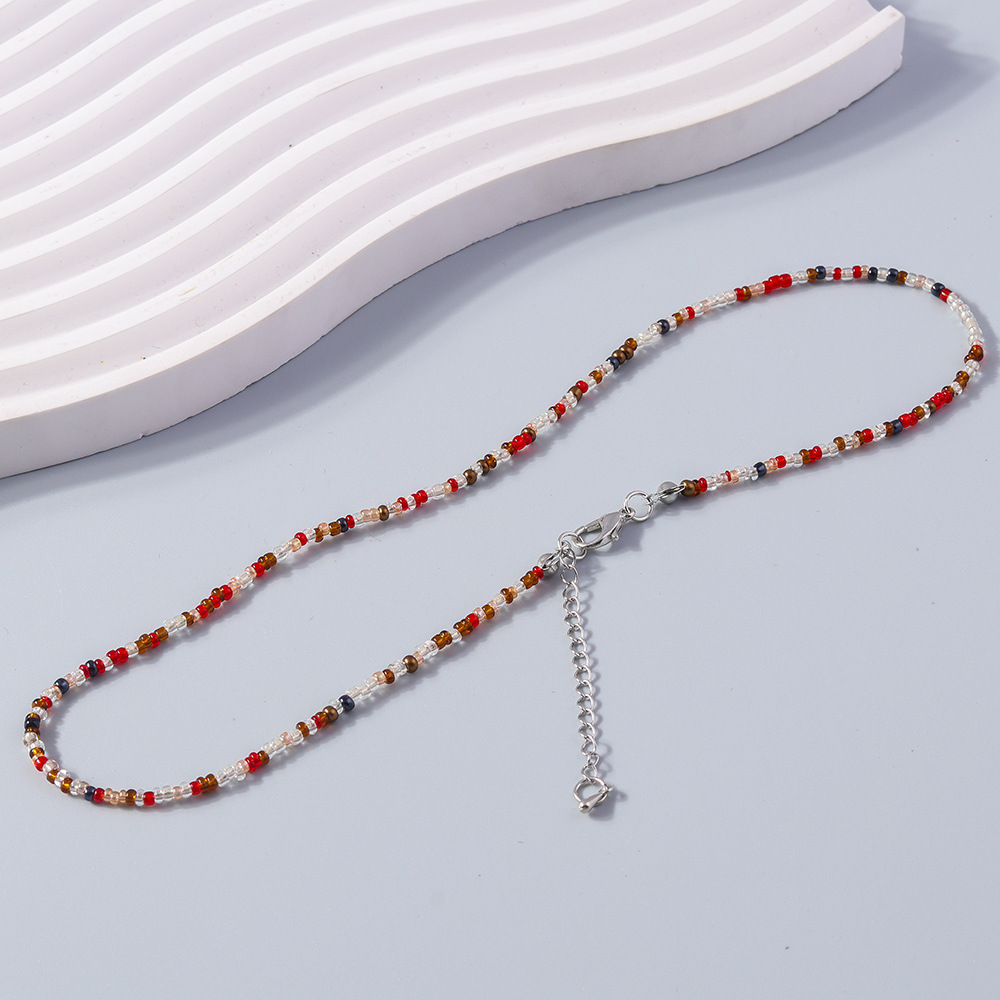 Round Pattern Simple Style Round Resin Seed Bead Beaded Chain Beaded Necklaces Wholesale