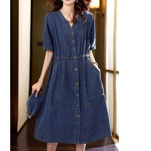 Summer Casual Denim Thin Dress Short Sleeve Plus Size Loose Slimming Denim Dress 2025 Dress