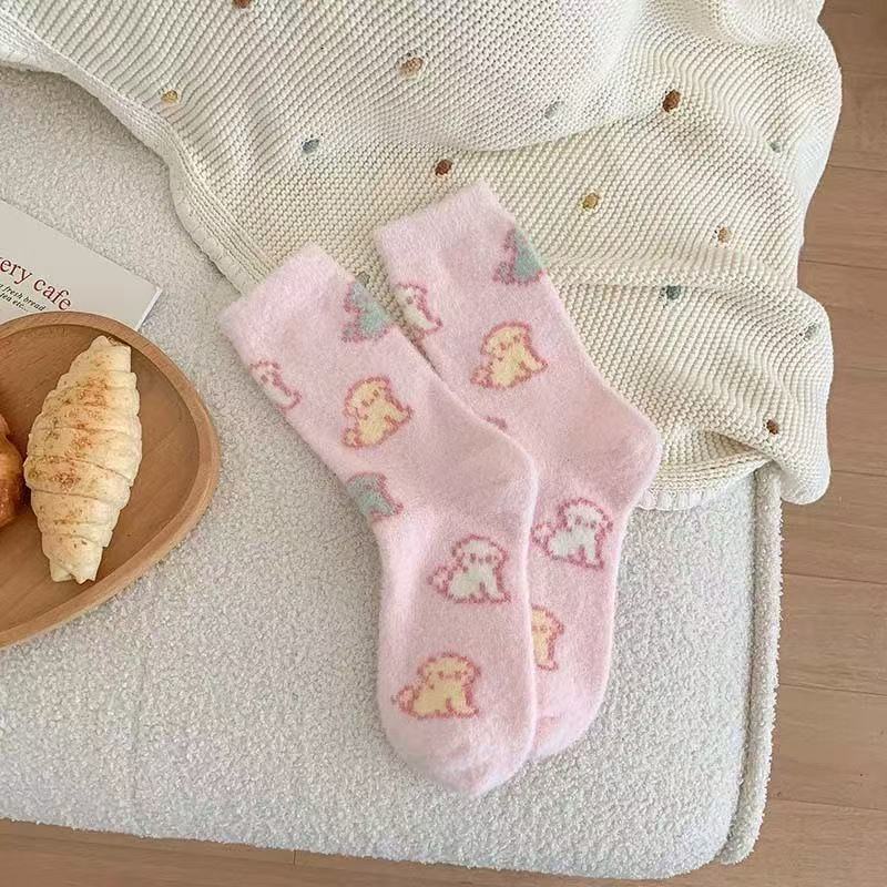 Calcetines de nieve de felpa de coral de media caña para mujer, diseño de pata de gato, gruesos para mayor calidez, calcetines de casa para mujer, de otoño e invierno. image 33