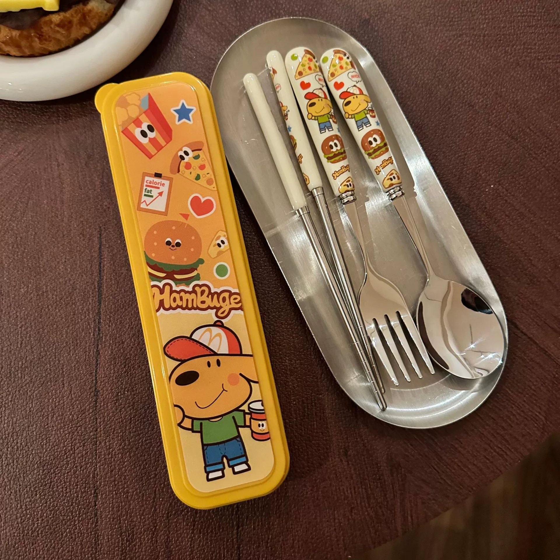 Genuine high quality tableware stainless steel, cute ceramic handheld set for home use