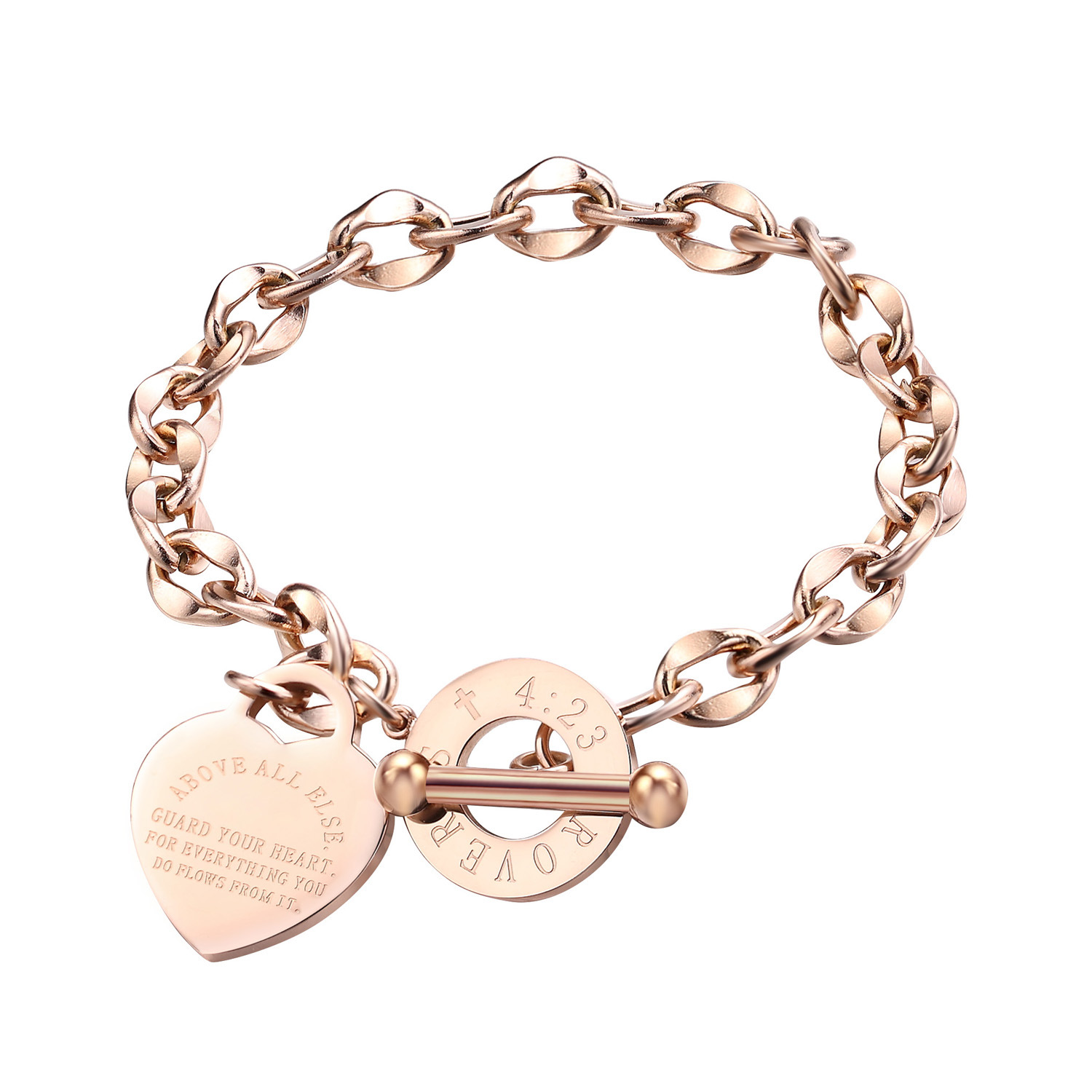 Solid Color Pattern Hot Fashion  Stainless Steel Peach Heart Tag Titanium Steel Bracelet Japanese Buckle Bracelet Wholesale