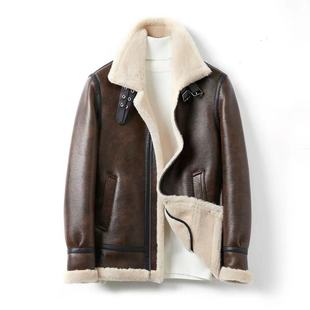 Fur fleece-lined One-piece Leather New Lapel Thickened Leather Jacket Wool Winter Men's Coat Warm Jacket