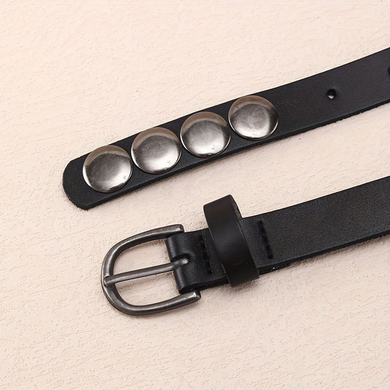 New Y2K rivet punk belt retro genuine leather women's extended double circle thin belt belt_voghion.com