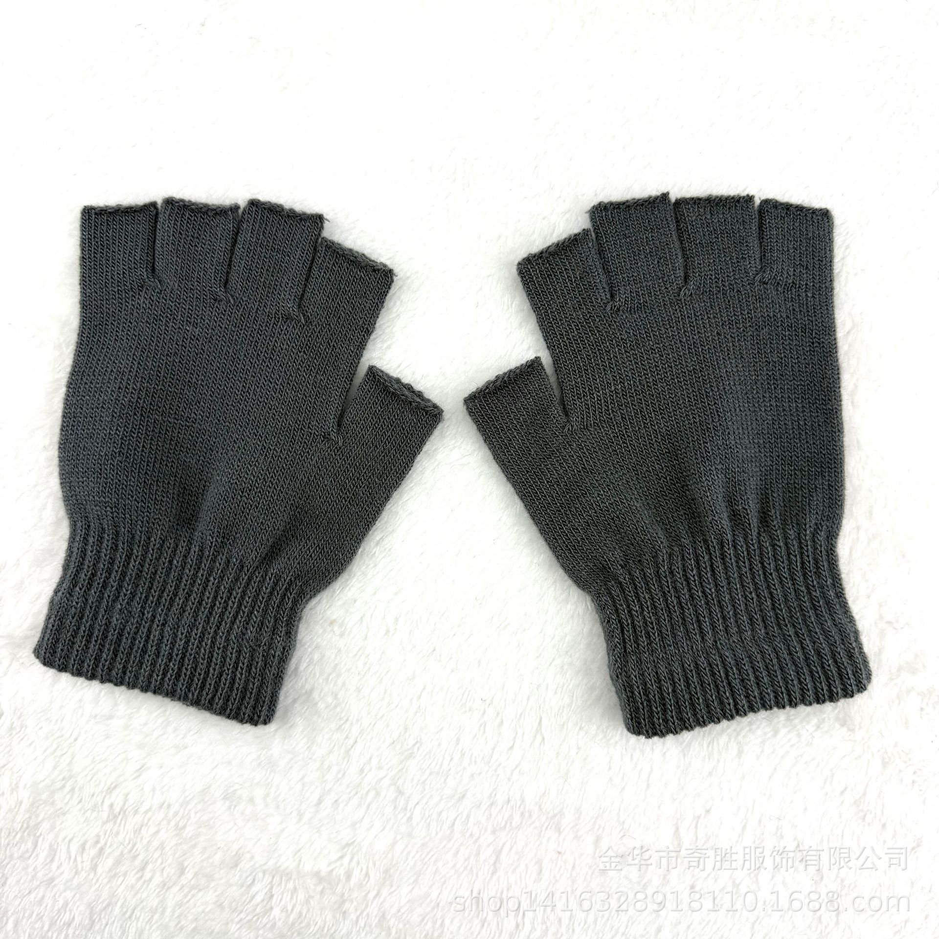 Guantes de invierno para adultos, cálidos, de acrílico, tejidos, de medio dedo, para estudiantes, para ciclismo, a prueba de frío, sin dedos.