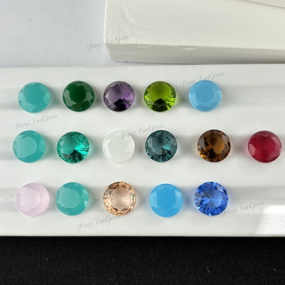 Round colored glass loose stones, multi-colored round faceted pointed-bottom glass cabochons for jewelry inlay, wholesale