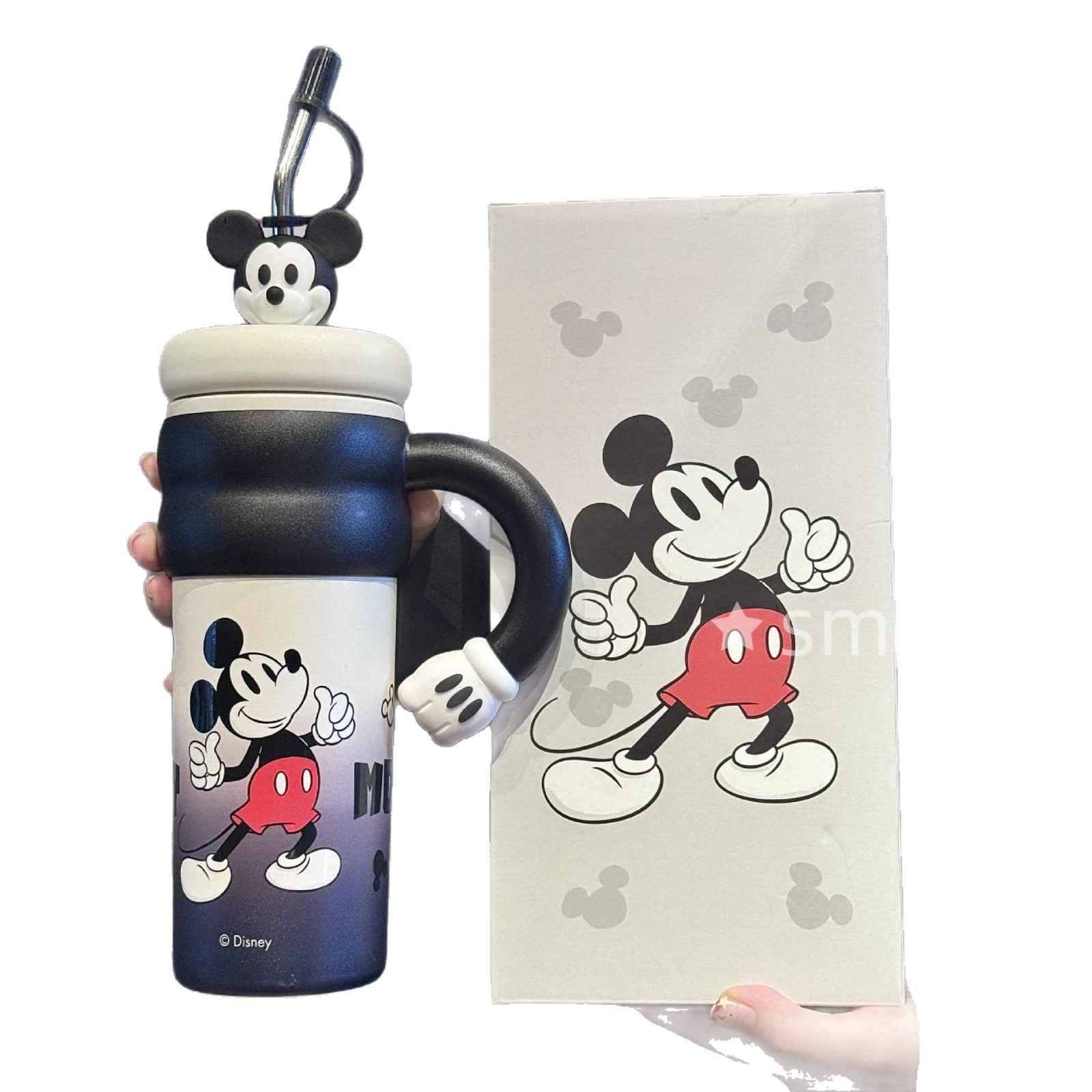 Taza de aislamiento Mickey de alto valor facial, taza de paja de bebida para hombres y mujeres, taza de oficina de hielo, taza de estudiantes de gran capacidad