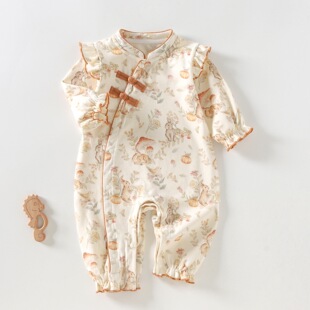 Baby jumpsuit Guofeng autumn cotton boneless ~ 15 months baby clothes climbing clothes class a four seasons newborn clothes