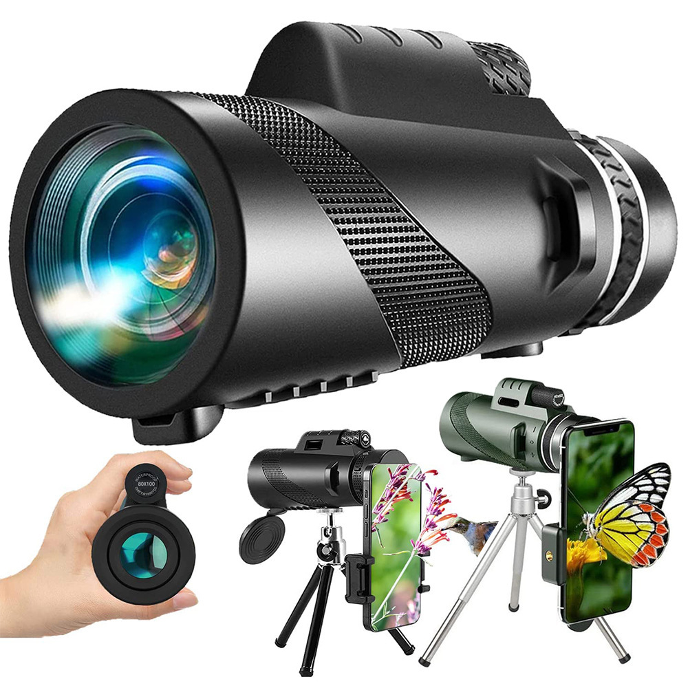 Telescopio monocular de gran diámetro 10x42 de la fábrica Source, telescopio de alta magnificación HD 80x100 para exteriores y para teléfono móvil.