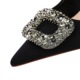 18249-AK83 Style Banquet Women's Shoes Thin Heel High Heel Shallow Mouth Pointed Silk Metal Diamond Button Women's Single Shoes