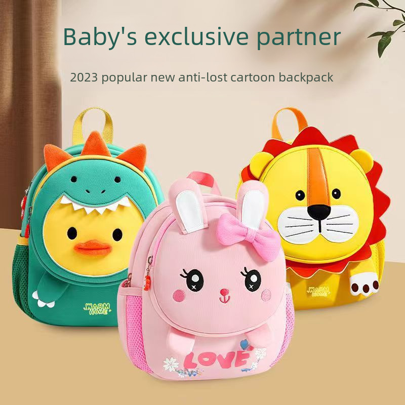 Child's Anti-Walk-Away Rope Bag 2023 New Double Strap Bag Cute Cartoon Kindergarten Costume Bag with Rabbit and Dinosaur