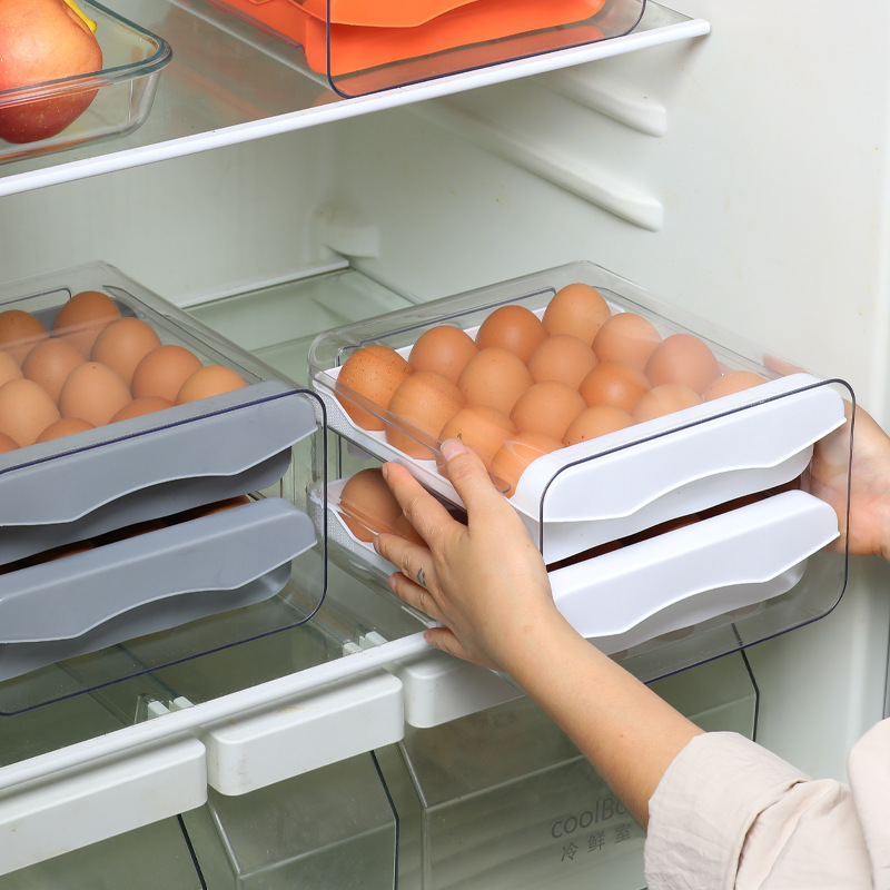 冷蔵庫卵収納ケースPET透明32格二重引き出し式土卵ケースタッパーキッチン卵ケース|undefined