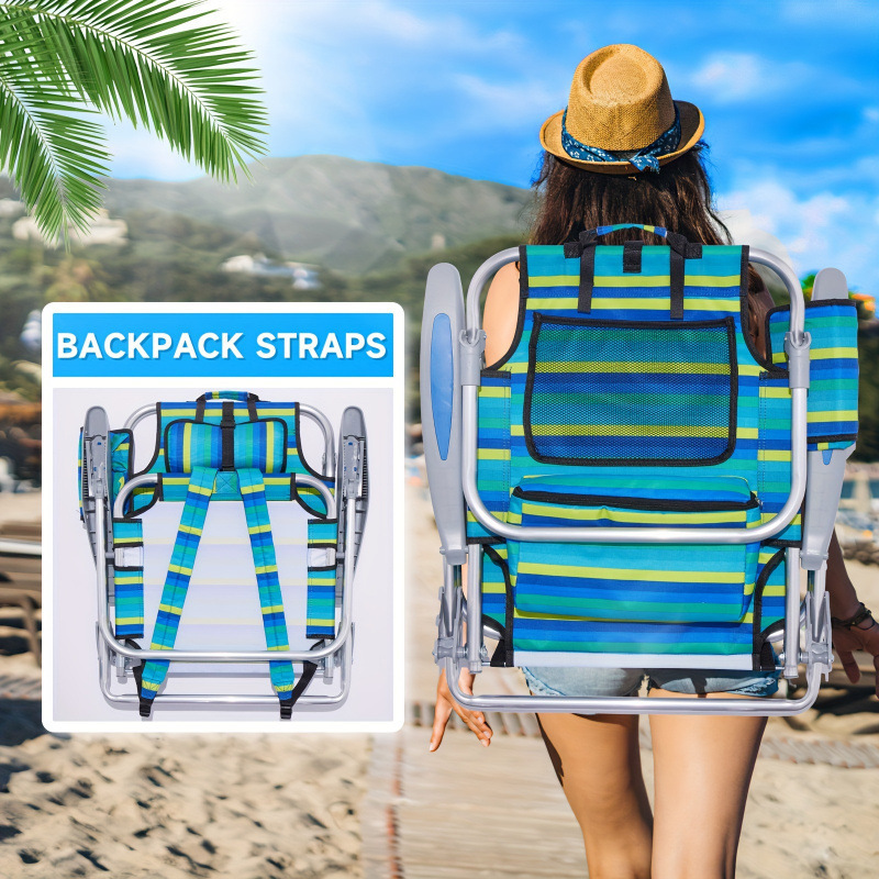 Silla de playa ajustable de altura para acampar de otoño con bolsa de almacenamiento de malla