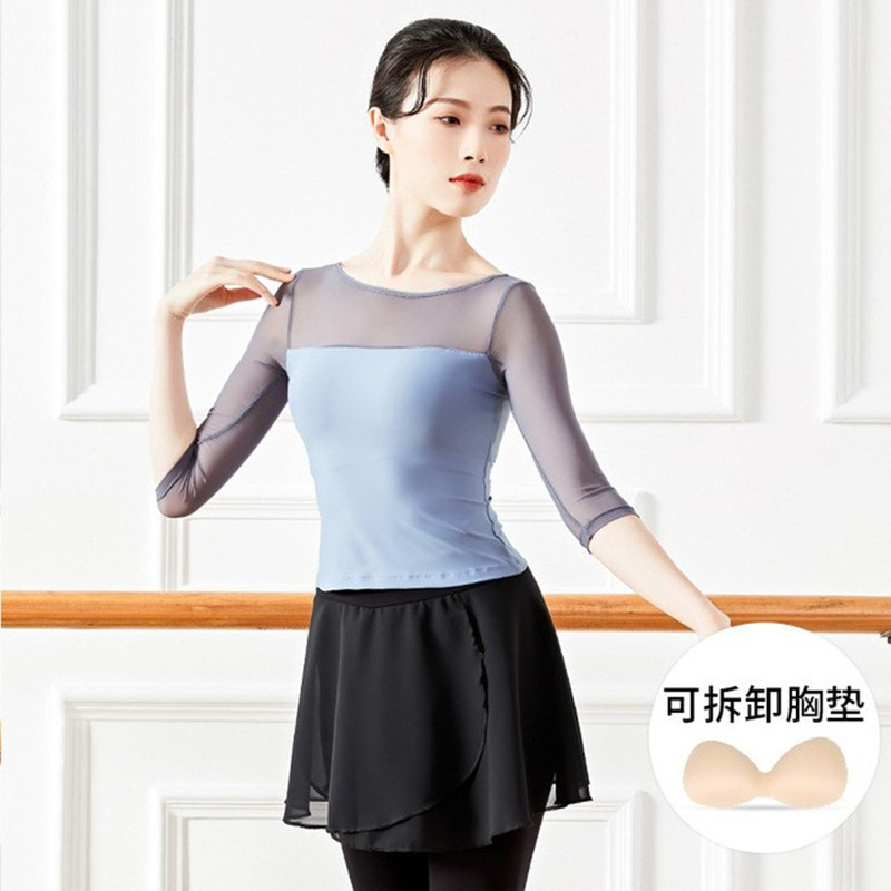Mesh Dance Practice Suit Top Ballet Body Clothing Female Adult Gymnastics Classical Dance Body Rhyme Shirt Performance