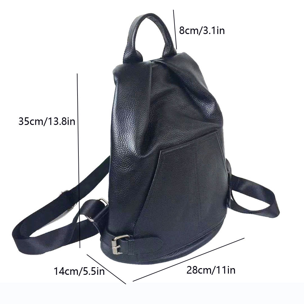 Full Leather Backpack Women's Anti-theft Black Cowhide Daypack_voghion.com
