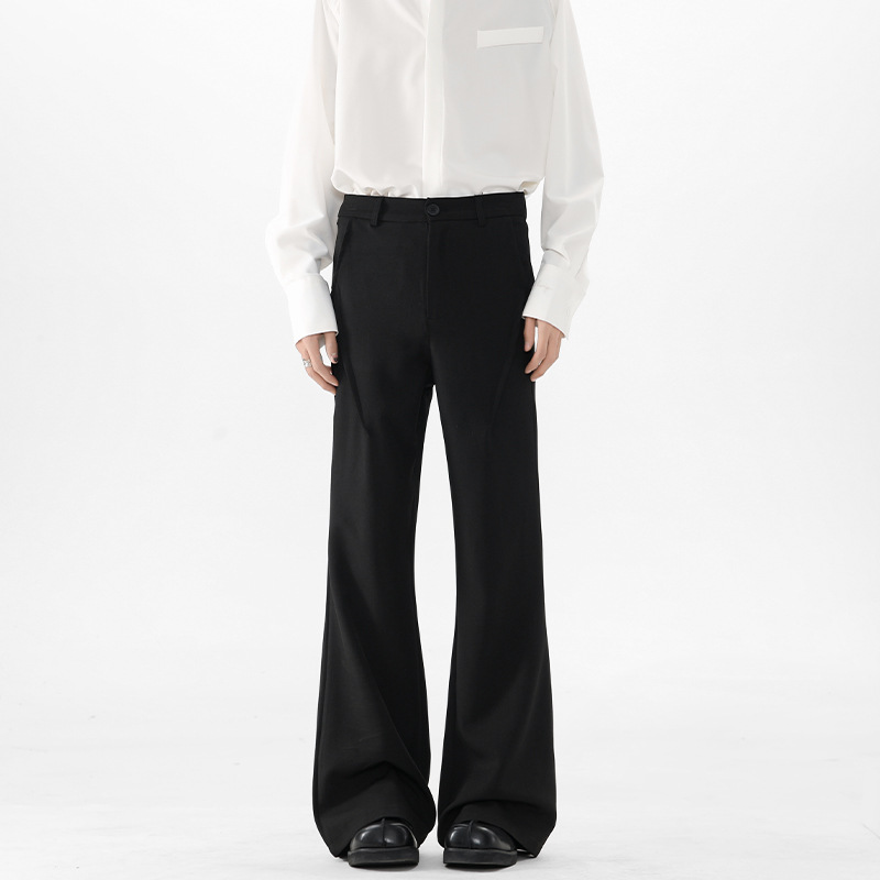 Black Micro-flared Trousers, Extended Length For Tall Men, Summer Suit Pants, Cleanfit Casual Curved Trousers_voghion.com