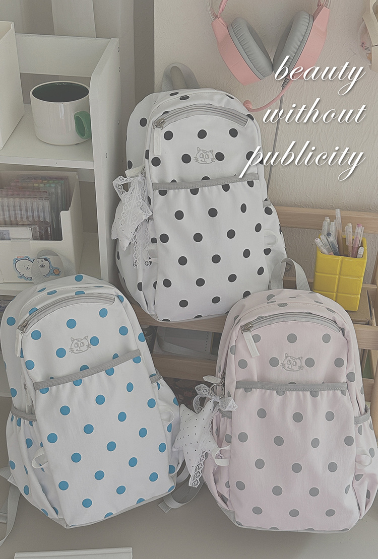 Polka Dot Lightweight Laptop Travel Nylon Backpack 11
