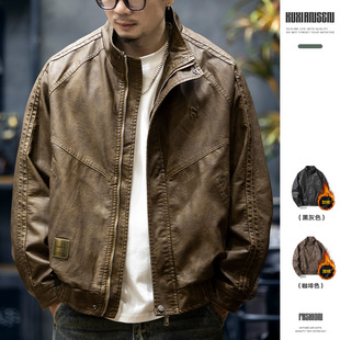 American Style Retro PU Leather Men's Spring New Loose Fashionable Brand plus size Jacket Top Men's Autumn and Winter Windproof Jacket