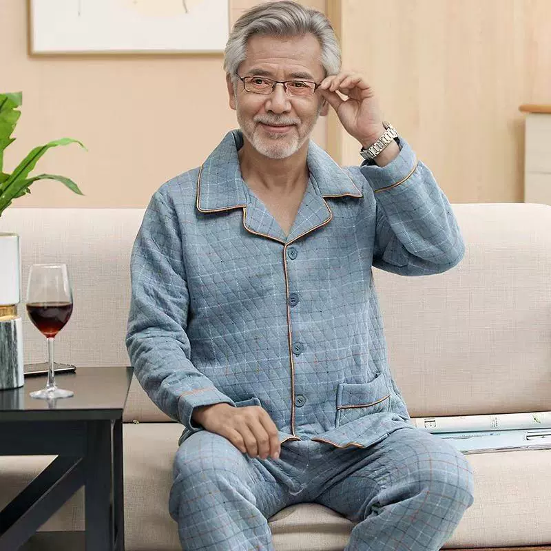 Осенний и зимний папа теплая пижама для мужчин с утолщением с длинными рукавами