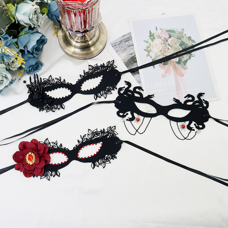 Nuevas máscaras de flores negras máscaras de baile máscaras de Halloween máscaras de mujeres máscaras de gato cos máscaras de mitad de cara
