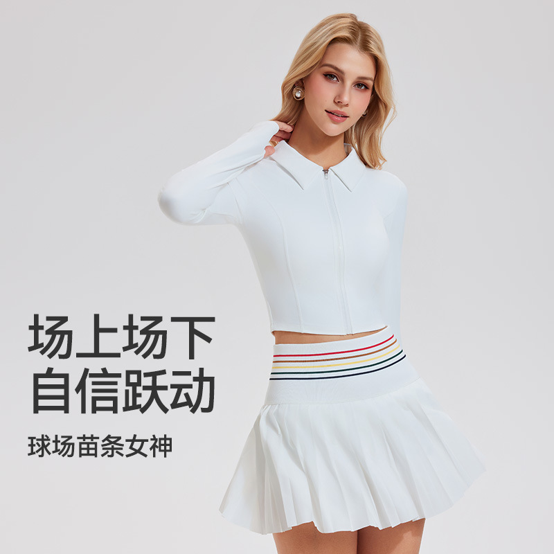 Tenis de mujer corta cremallera cardigan otoño invierno manga larga con solapa chaqueta deportiva de yoga de secado rápido