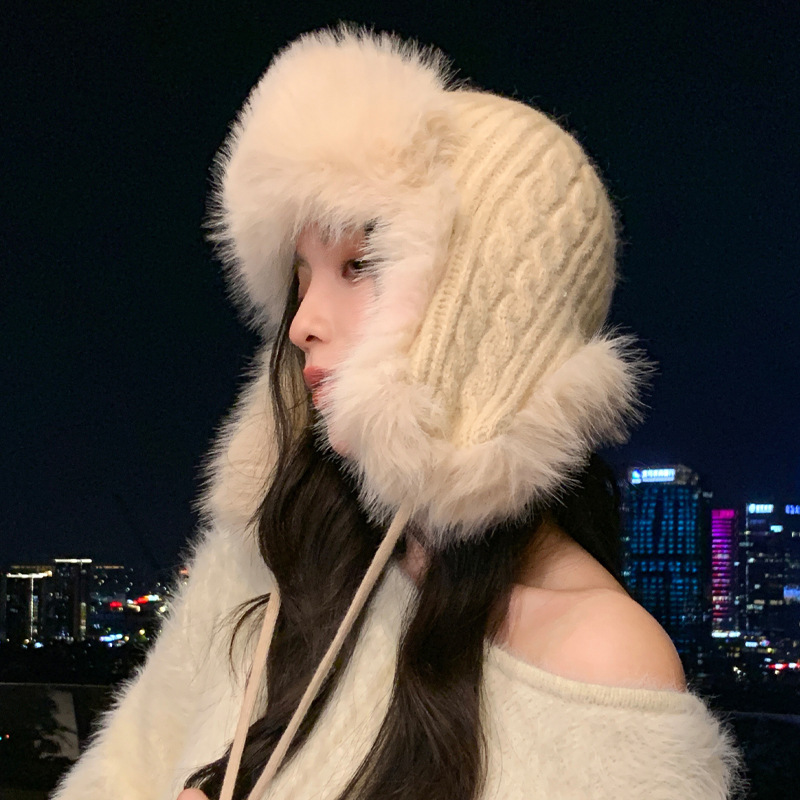 冬季百搭帽子女韩版加厚加绒雷锋帽耳包保暖防风包头帽针织毛线帽|undefined