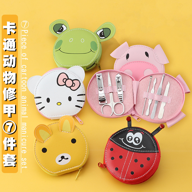 Direct selling 7-piece nail clippers zipper cartoon girl cute nail clippers rose gold nail clippers gift suit