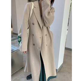 双面羊绒毛呢外套女2024新款赫本风宽松加长款加厚巨显瘦呢子大衣