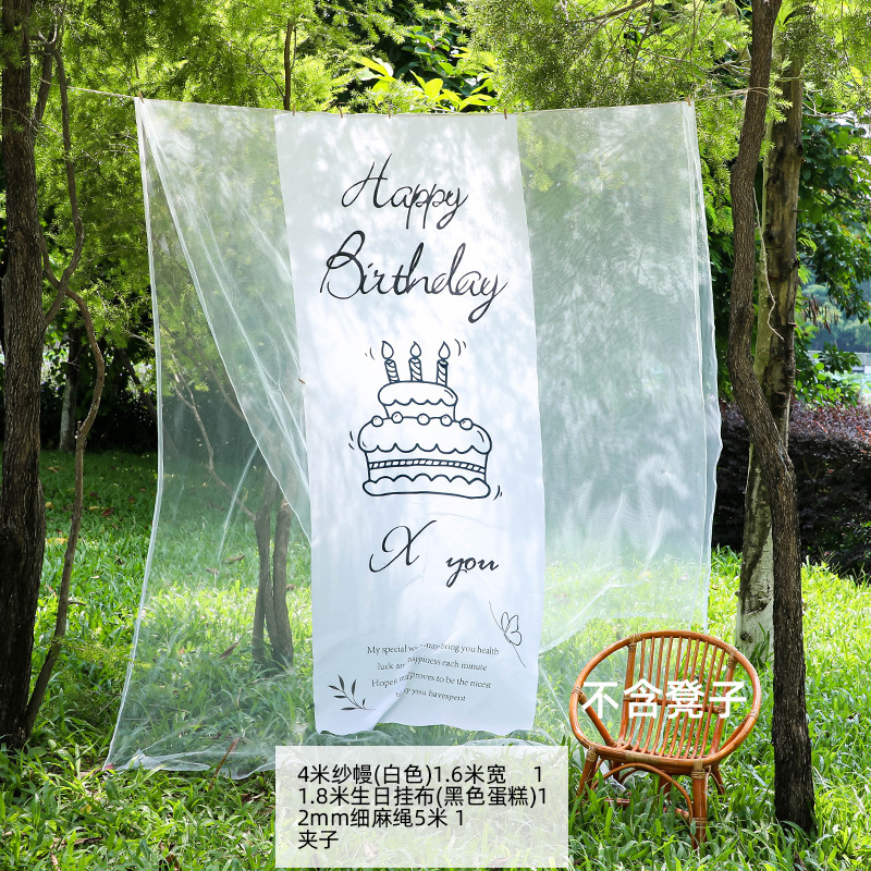 小红薯同款户外生日场景氛围布置装饰网纱背景挂布6周岁男孩拍照|undefined