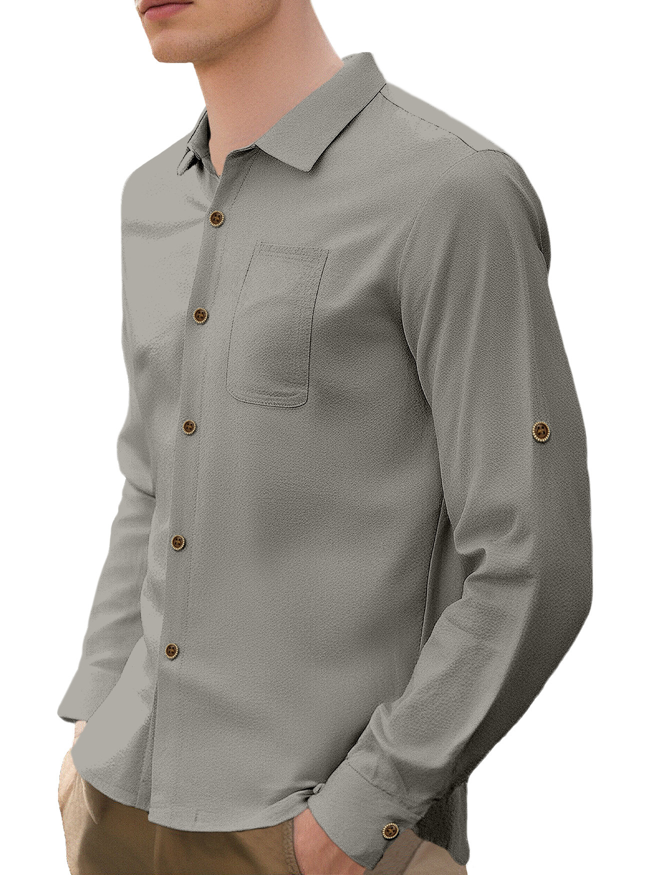 Nuevo Europa y Estados Unidos camisa de lino de manga larga transfronteriza Amazon otoño casual chaqueta de viaje estadounidense suelta hombre