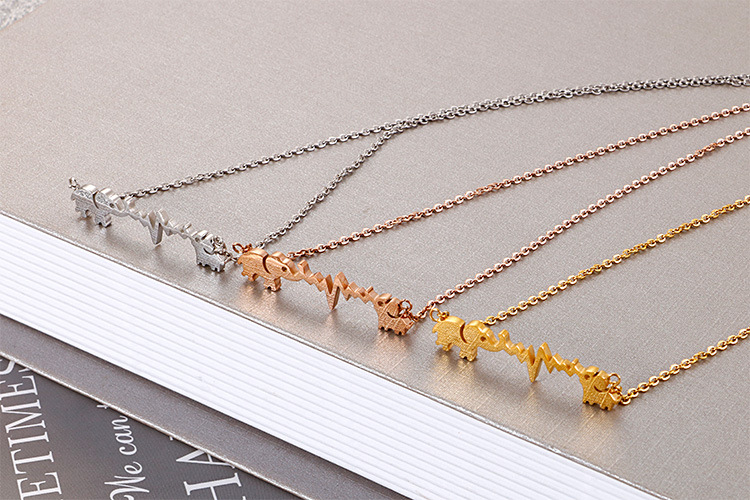 Women'S Gender Plating Design Korea Clavicle Chain Stainless Steel Double Elephant Ecg Couple Necklace Wholesale