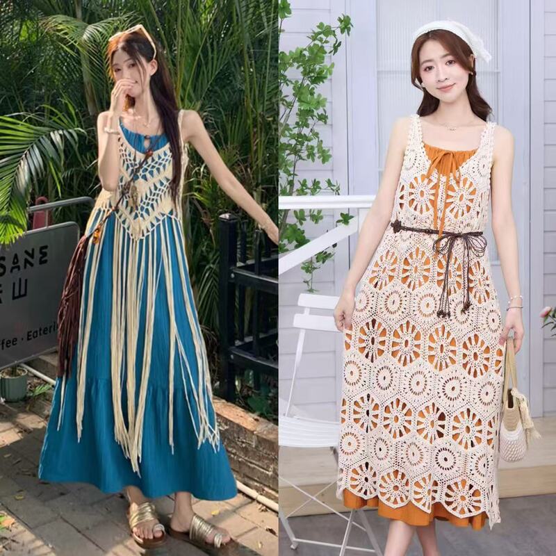 New Women's Summer Thin Suspender Long Comfortable Sleeveless Sweet Pure Lust Style Casual Loose Suit Dress