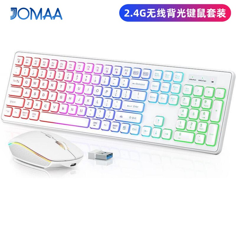 Backlit 2.4g Wireless Keyboard and Mouse Combo, Rechargeable Rgb Full-Size Ergonomic Tilt-Angle Keyboard