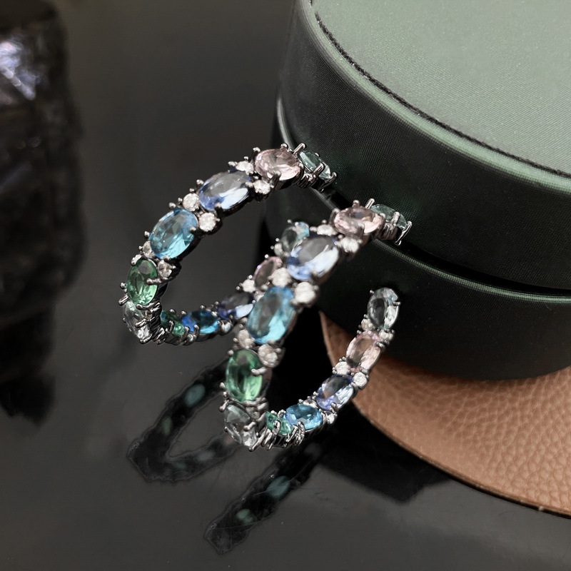 Fashion Round Copper Inlay Zircon Earrings 1 Pair