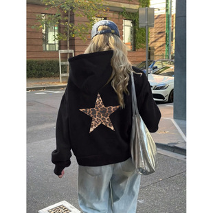 Real shot autumn and winter new fashion printing loose hooded long sleeve sweater casual versatile European station explosions
