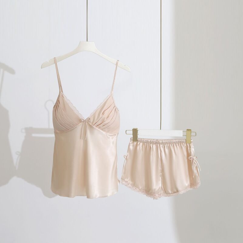 Light Luxury Textured Pajamas for Women, Summer Camisole and Shorts Two-Piece Set, High-End Pure Desire Lace Backless Loungewear