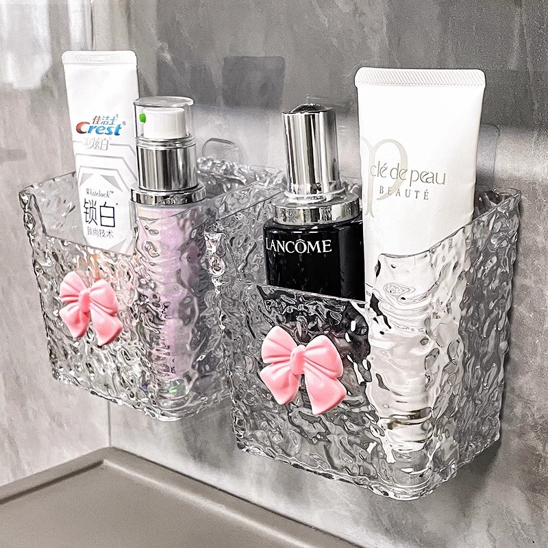 Caja de almacenamiento de cosméticos de patrón glaciar ligera, montable en pared para baño o dormitorio