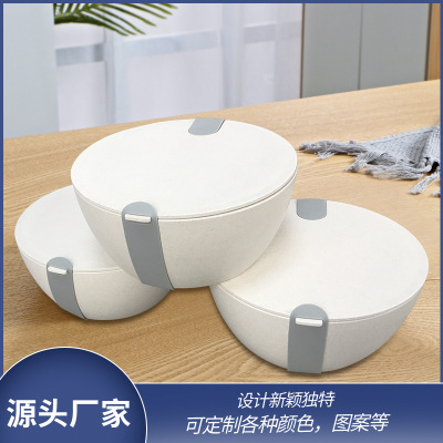 麦秸秆圆形密封防漏饭盒圆形泡面碗 密封沙拉盒环保餐盒厂家直供
