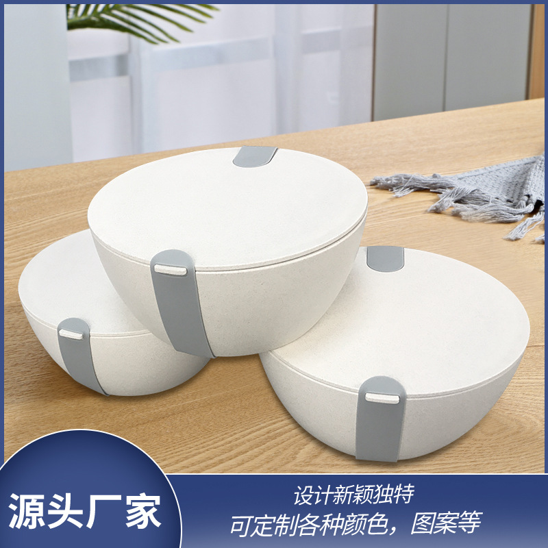 麦秸秆圆形密封防漏饭盒圆形泡面碗 密封沙拉盒环保餐盒厂家直供