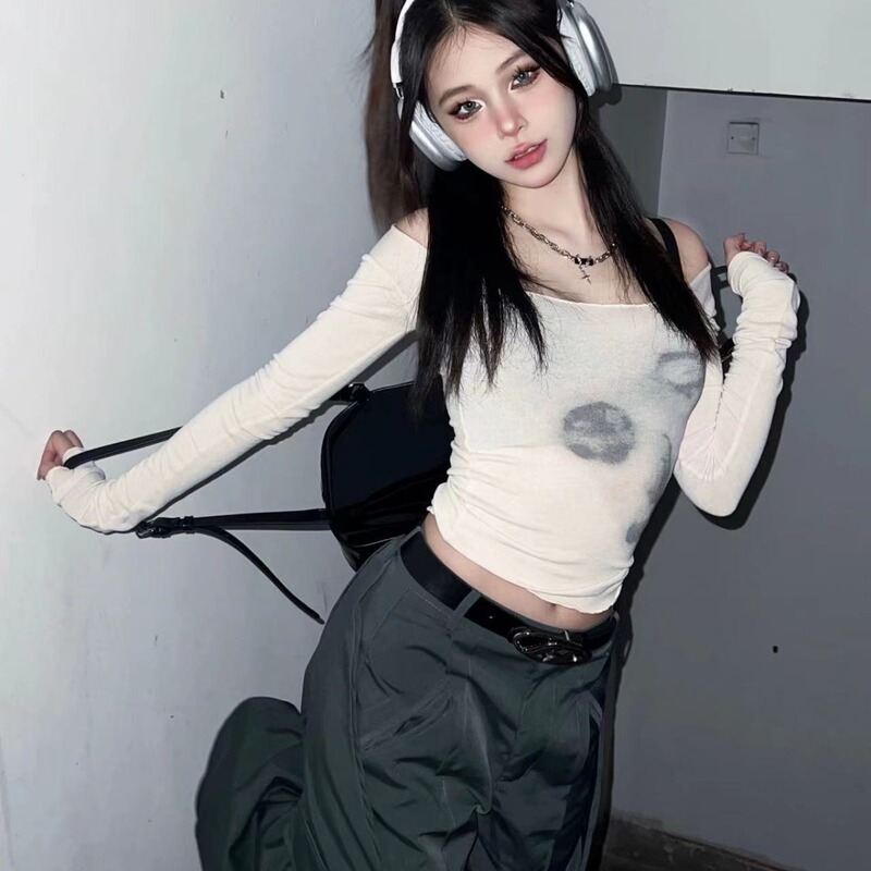 Hot girl tie-dyed long-sleeved T-shirt women's autumn 2024 New design sense niche slim slimming bottoming shirt top