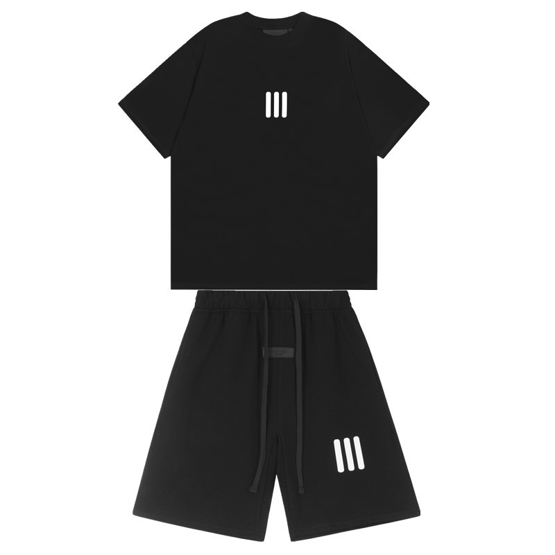 FOG de doble línea ESSENTIALS letras de silicona estéreo flocado de manga corta pantalones cortos deportivos casuales de la calle para hombres y mujeres de moda