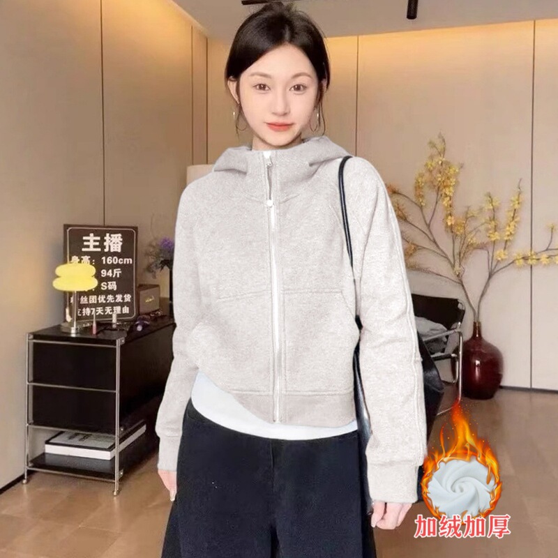 山东即墨加厚LULU卫衣女秋冬季小个子宽松连帽正肩慵懒风外套穿搭|undefined