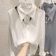 New South Korea elegant slimming solid color lapel free silk scarf long sleeve chiffon shirt women's autumn thin top