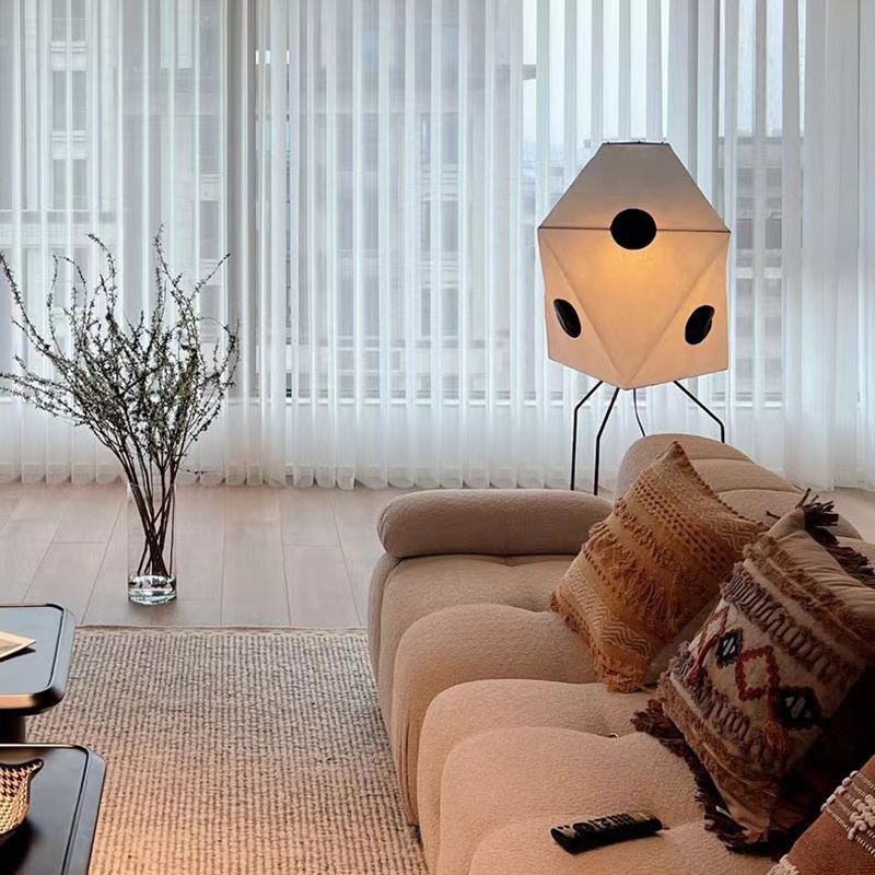 Japanese Wabi-Sabi Style Floor Lamp for Guesthouses, Designer Rice Paper Lighting, Ghost Face Art, Personalized Living Room Japanese Floor Lamp