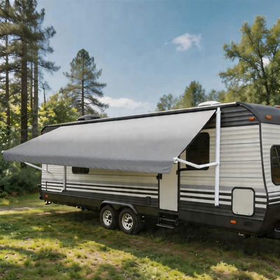 Avtomobil dam çadırları, Quick-Open Rv Accessory Single-Sided - gray-and-white-gradient-white-pole-25x25m
