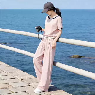 深圳南油高级感套装女夏季显瘦冰丝欧货短袖垂感阔腿裤薄款两件套
