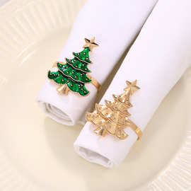 欧式Temu餐巾环新品星星圣诞树餐巾扣圈金属餐巾圈亚马逊现货批发