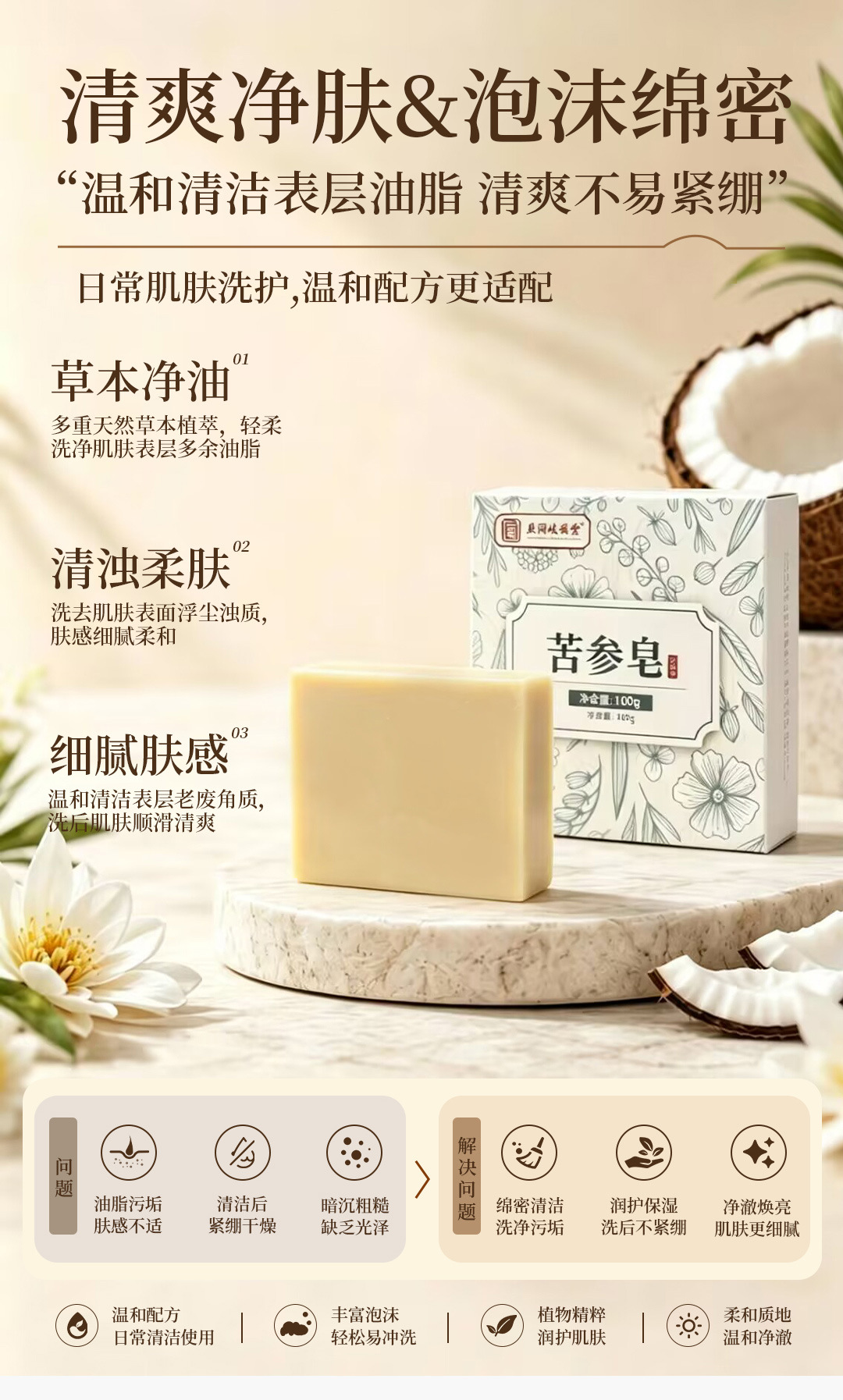 Ku Shen Herbal Soap 100g Bar Sophora flavescens Cleansing Soap for Face and Body Gentle Daily Wash preparation